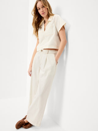 Camisa Denim Manga Corta con Bolsillos