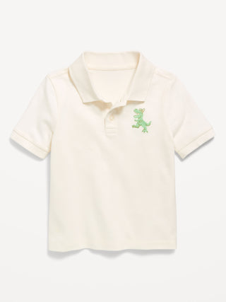 Polo de piqué de manga corta estampado para niños pequeños.