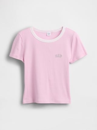 Camiseta Manga Corta Acanalada con Logo