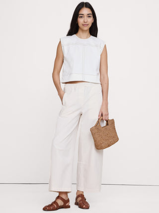 Camisa Denim sin Mangas con Detalle Costuras