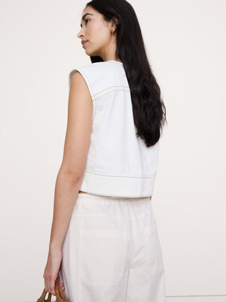 Camisa Denim sin Mangas con Detalle Costuras