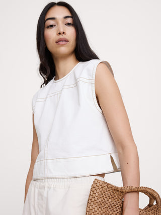 Camisa Denim sin Mangas con Detalle Costuras