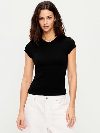 Camiseta Ajustada Cuello V de Algodón