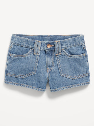 Shorts vaqueros utilitarios de talle bajo para niñas.