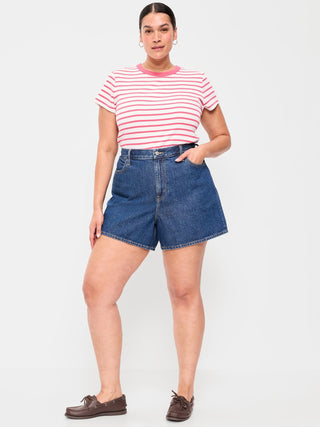 Short Denim Holgado Talle Alto con Bolsillos