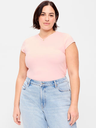 Camiseta Ajustada Cuello V de Algodón