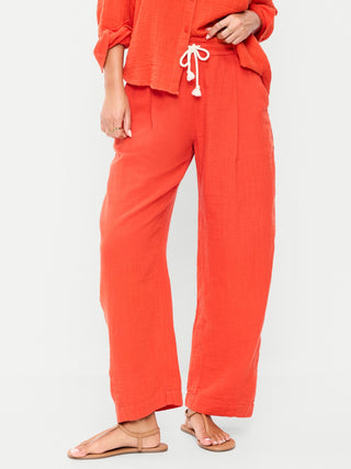 High Waist Crinkled Effect Pants with Pockets