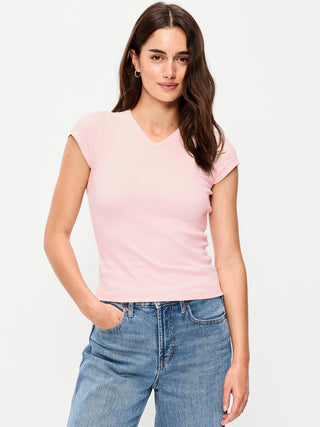 Camiseta Ajustada Cuello V de Algodón