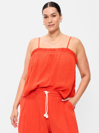 Camiseta sin Mangas con Gasa Arrugada