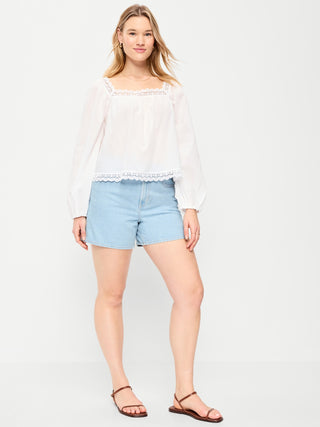 Short Denim Holgado Talle Alto con Bolsillos