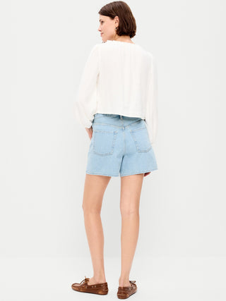 Short Denim Holgado Talle Alto con Bolsillos