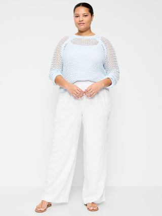 Pantalones anchos en mezcla de lino con talle alto.