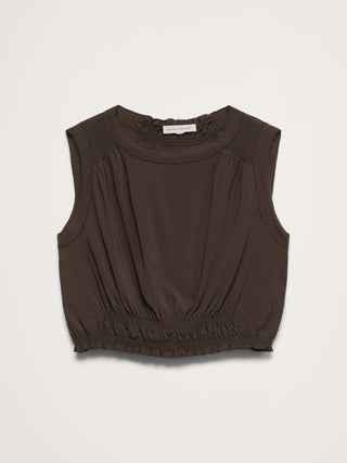 Camiseta sin mangas de georgette fruncida.