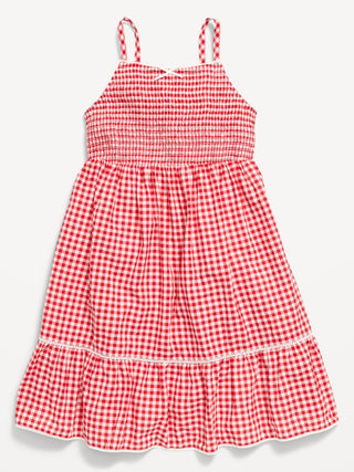 Vestido con vuelo y corte fruncido sin mangas para niñas.