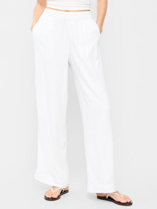 Pantalones anchos en mezcla de lino con talle alto.