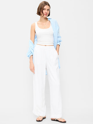 Pantalones anchos en mezcla de lino con talle alto.