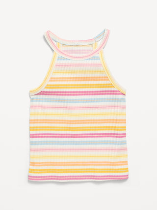 Camiseta sin mangas ajustada con cuello halter y logo de canalé para niñas pequeñas.