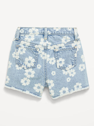 Shorts vaqueros rasgados con dobladillo deshilachado para niñas pequeñas.