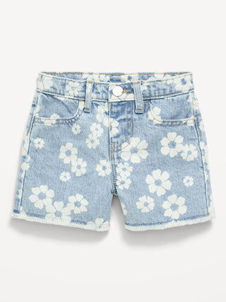 Shorts vaqueros rasgados con dobladillo deshilachado para niñas pequeñas.