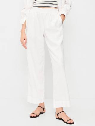 Pantalones tobilleros rectos en mezcla de lino con talle alto.