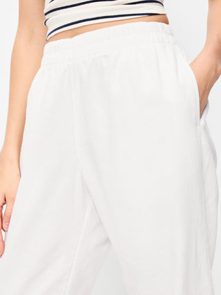 Pantalones tobilleros rectos en mezcla de lino con talle alto.