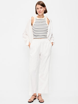 Pantalones tobilleros rectos en mezcla de lino con talle alto.