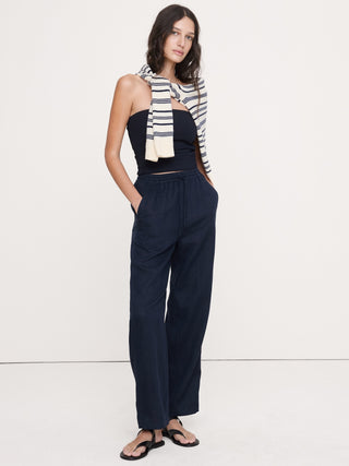 High-Waisted Straight-Leg Trousers with Elastic Waist