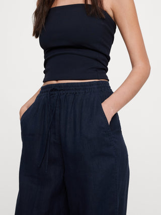 High-Waisted Straight-Leg Trousers with Elastic Waist