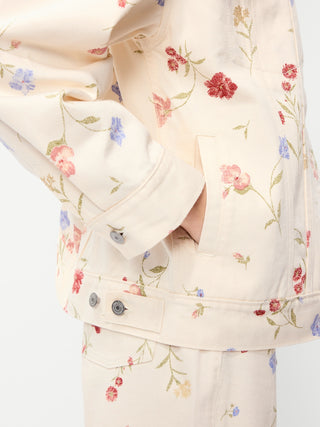 Chaqueta Denim Oversized con Estampado Floral