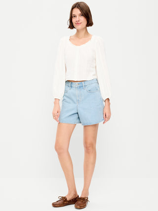 Short Denim Holgado Talle Alto con Bolsillos