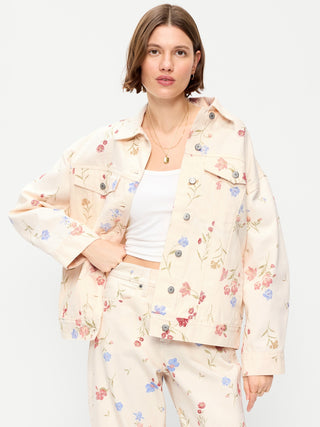 Chaqueta Denim Oversized con Estampado Floral