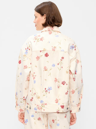 Chaqueta Denim Oversized con Estampado Floral
