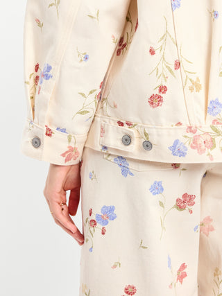 Chaqueta Denim Oversized con Estampado Floral