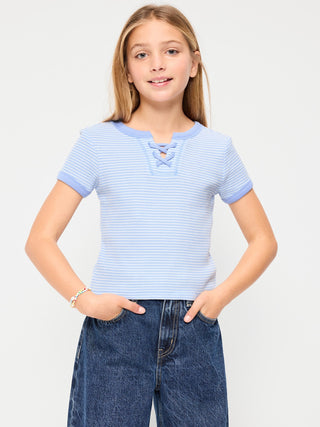 Camiseta Manga Corta con Estampado Rayas, Niña