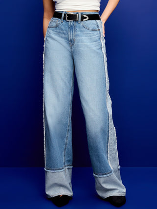 Jeans Holgados Talle Alto con Detalle Contraste
