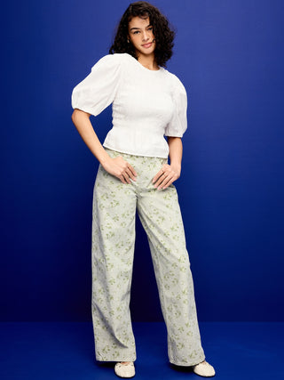 Jeans anchos con estampado floral holgados de cintura alta.