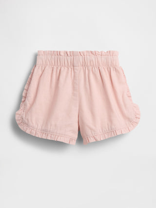 Shorts con estampado de delfines y volantes de lino y algodón para bebé y niño pequeño.