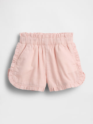 Shorts con estampado de delfines y volantes de lino y algodón para bebé y niño pequeño.