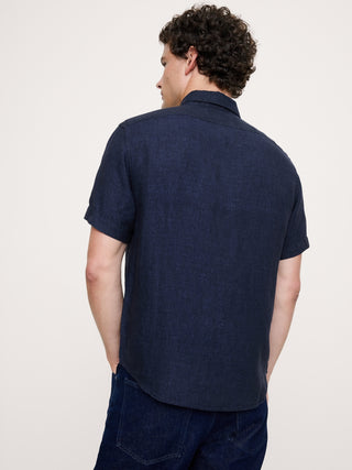Camisa Manga Corta con Bolsillo de Lino