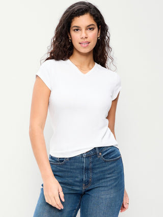 Camiseta Ajustada Cuello V de Algodón