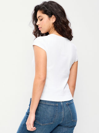Camiseta Ajustada Cuello V de Algodón