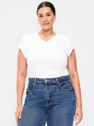 Camiseta Ajustada Cuello V de Algodón