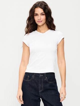 Camiseta Ajustada Cuello V de Algodón