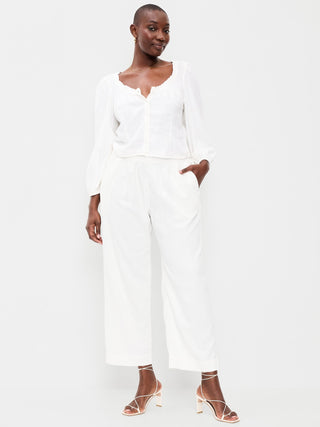 Pantalones tobilleros rectos en mezcla de lino con talle alto.