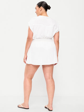Minifalda pantalón de gasa arrugada con cintura con volantes.