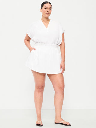 Minifalda pantalón de gasa arrugada con cintura con volantes.