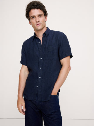 Camisa Manga Corta con Bolsillo de Lino