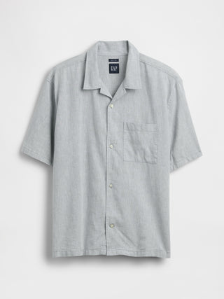 Camisa holgada de lino y algodón con dobladillo recto.