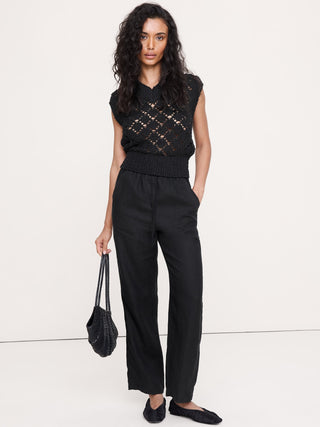 High-Waisted Straight-Leg Trousers with Elastic Waist
