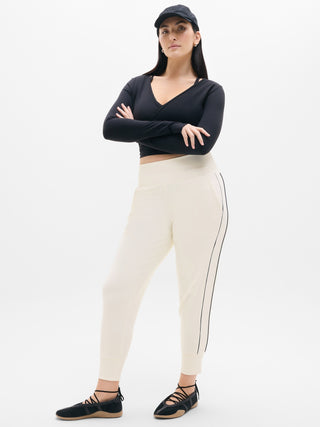 Mid-rise Trousers with Elasticated Waist and Stripe Detail